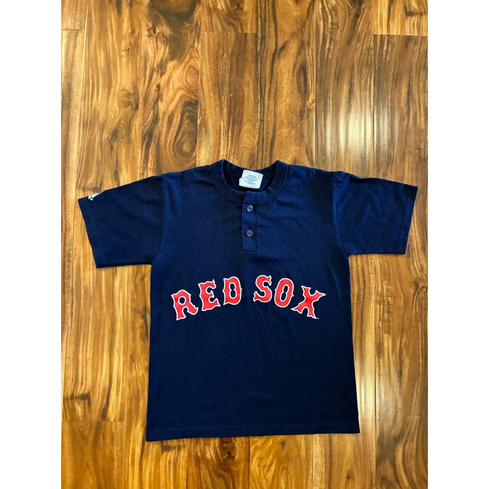 Majestic Boston Red Sox Navy Blue Henley T-Shirt Youth Medium MLB Baseball